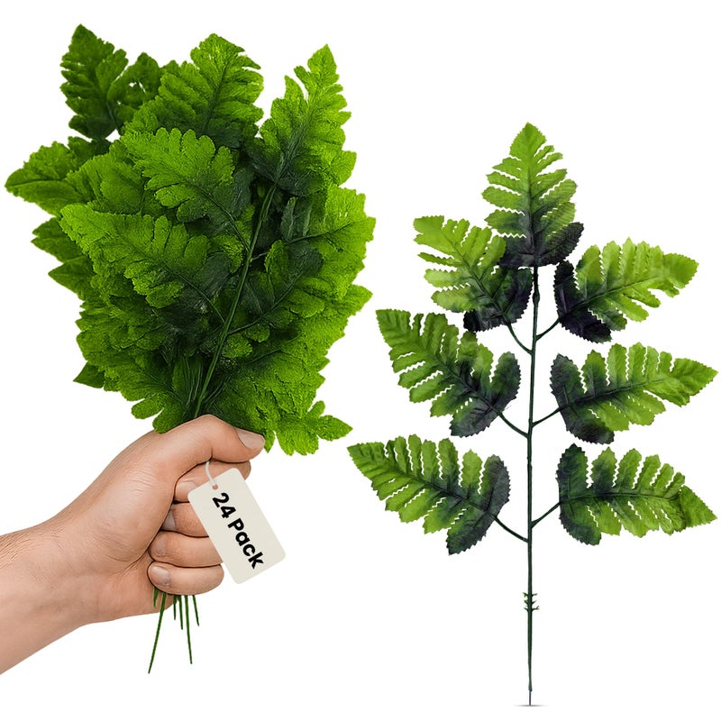 Iconikal 24-Pack Artificial Silk Leather Leaf Fern Fronds, 16-Inch, Wedding DÃ©cor Floral Accents - Image 1