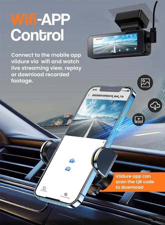 Dash Camera for Cars,4K Full UHD Car Camera Front Rear with 64GB U3 Card,Built-in Super Night Vision,3.0'' IPS Screen,170°Wide Angle,G-Sensor, 24H Parking Mode, Loop Recording - Image 3