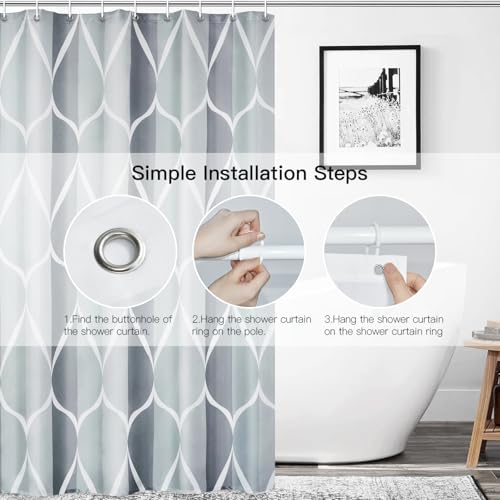 Gelbchu Grey Shower Curtain, Waterproof Design and Polyester, Quick-Drying, Weighted Hem, Shower Curtains Set for Bathroom W 72 x H 72, Machine Washable with 12 Hooks - Image 3