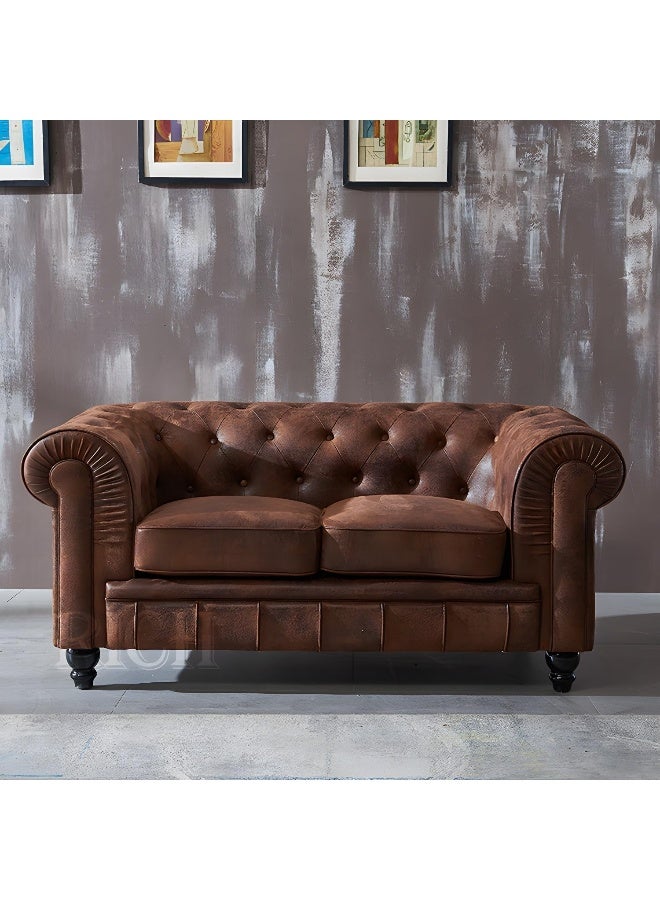 Comfynest Chesterfield Dark Brown Sofa Apartment Tuxedo Arm Loveseat Faux Leather Sofa 149.86 X 76.2 X 76.3 Cm Brown  - Image 1