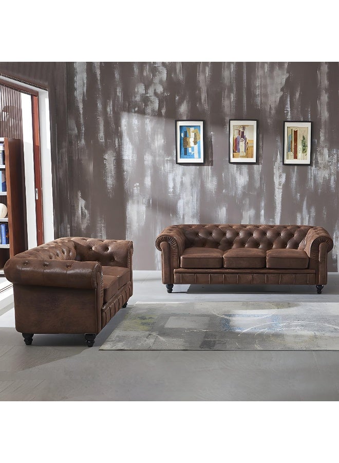 Comfynest Chesterfield Dark Brown Sofa Apartment Tuxedo Arm Loveseat Faux Leather Sofa 149.86 X 76.2 X 76.3 Cm Brown  - Image 3