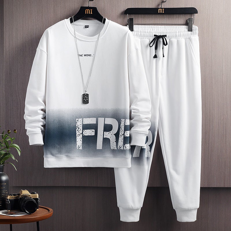 Sports Suit Mens 2024 Spring and Autumn New Youth Fashion Gradual Change Letter Round Neck Sweatshirt Casual Suit Mens 0751 black - Image 4