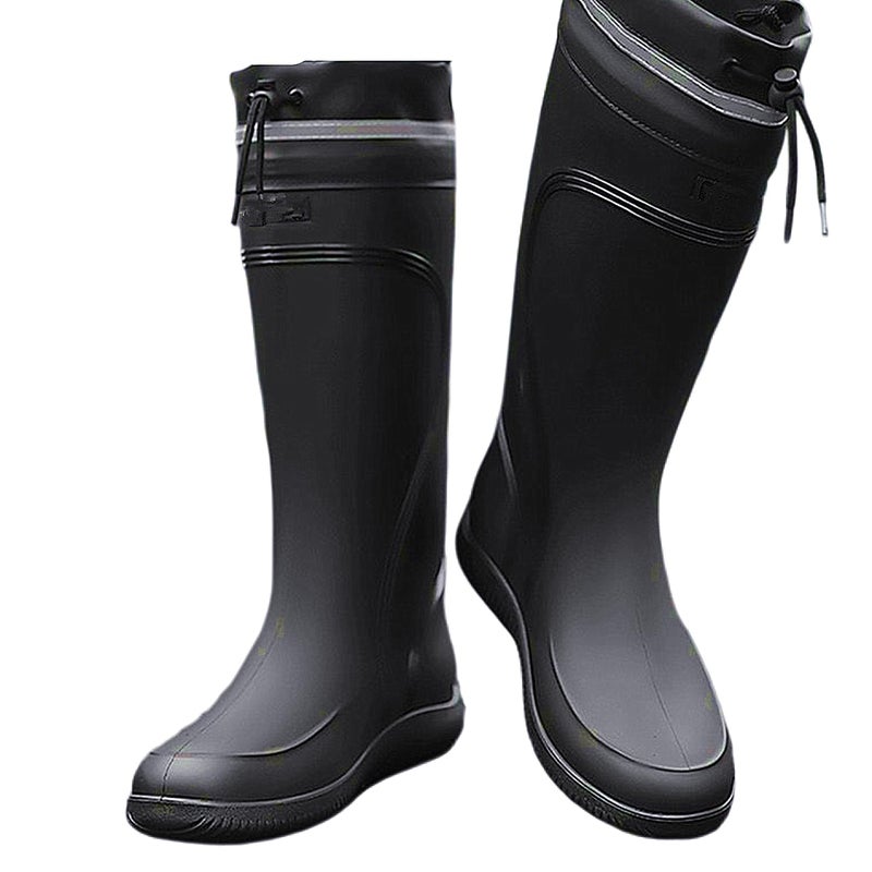 E KAINI Rain Boots for Men Waterproof Mens Knee High with PVC Rubber Boots Mens Mud Boots, Comfort Lightweight Gardening Fishing Shoes for Yard Farm Outdoor Work, Black, 7 Wide - Image 1