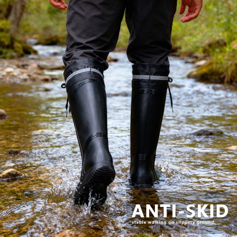 E KAINI Rain Boots for Men Waterproof Mens Knee High with PVC Rubber Boots Mens Mud Boots, Comfort Lightweight Gardening Fishing Shoes for Yard Farm Outdoor Work, Black, 7 Wide - Image 2