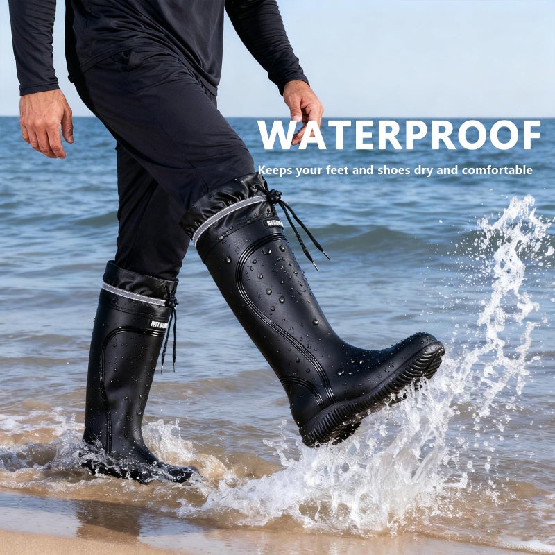 E KAINI Rain Boots for Men Waterproof Mens Knee High with PVC Rubber Boots Mens Mud Boots, Comfort Lightweight Gardening Fishing Shoes for Yard Farm Outdoor Work, Black, 7 Wide - Image 4