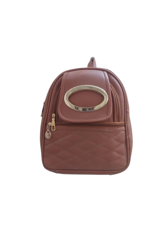 APLOMB Quilted Faux Leather Backpack, D Brown with Gold Accent, Ladies Fashion Bag - Image 1