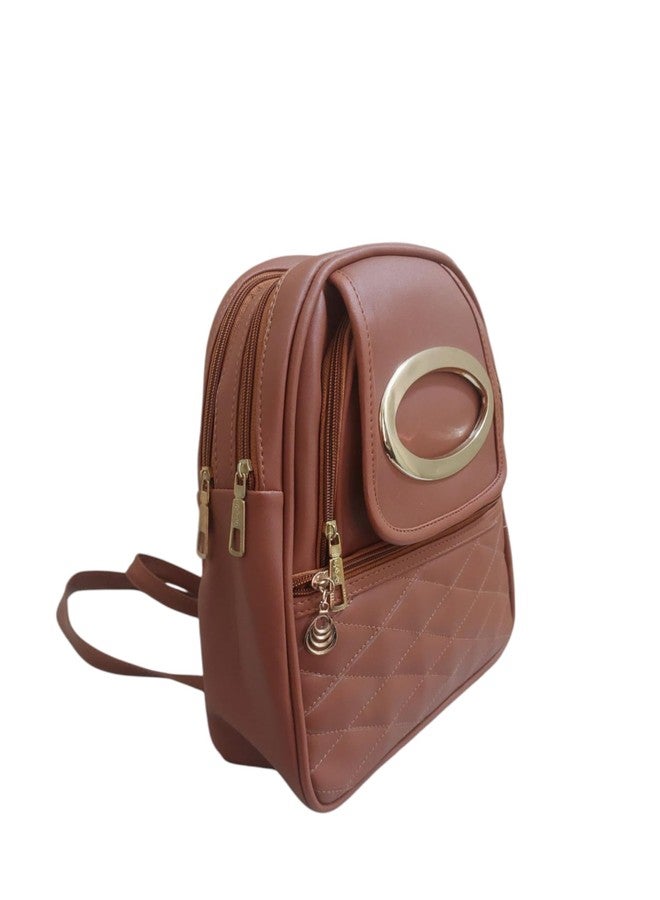 APLOMB Quilted Faux Leather Backpack, D Brown with Gold Accent, Ladies Fashion Bag - Image 2