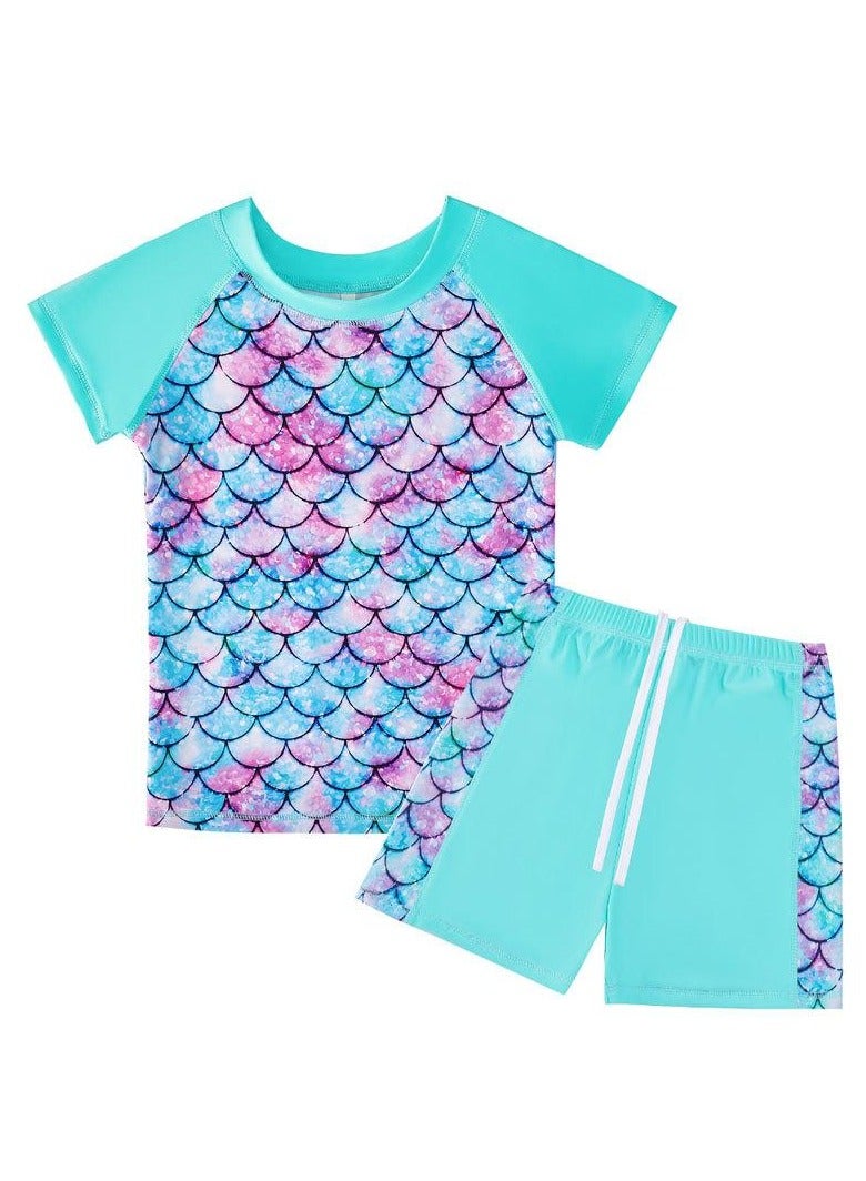 Loquat Children's Split Two-Piece Mermaid Short Sleeved Swimsuit Blue/Purple - Image 1