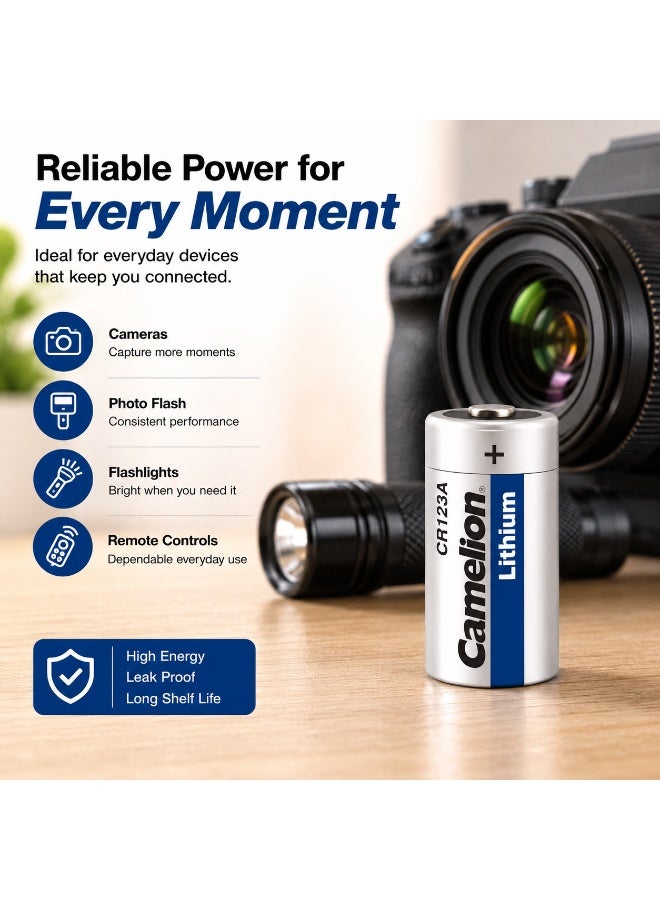 Camelion CR123A 3V Lithium Photo Battery for Cameras, Flashlights, Security Equipment & High Performance Electronics - Image 4