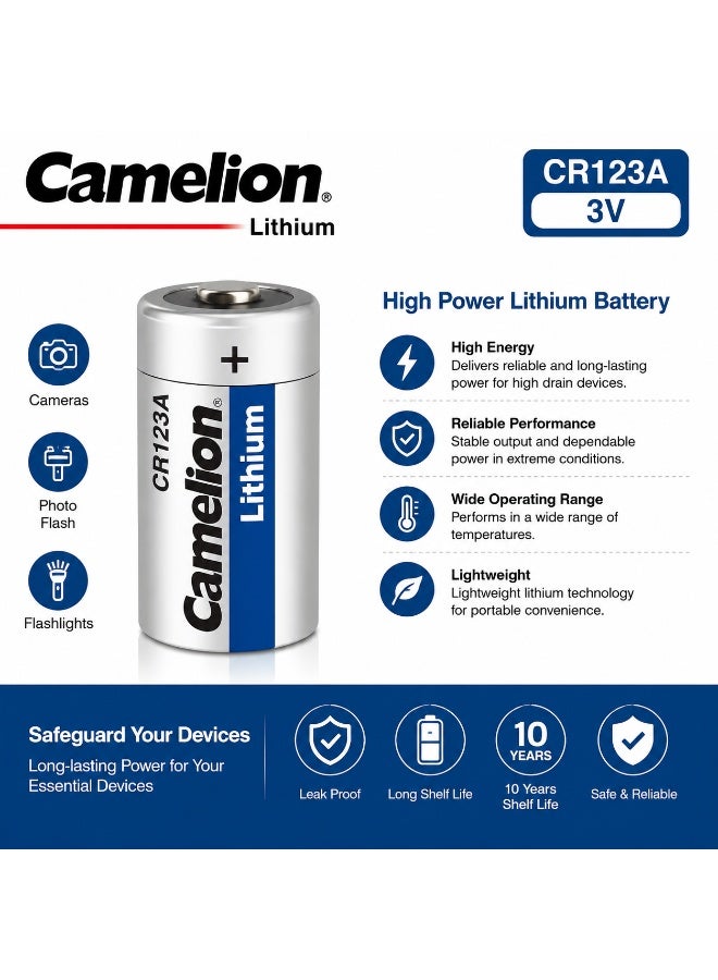 Camelion CR123A 3V Lithium Photo Battery for Cameras, Flashlights, Security Equipment & High Performance Electronics - Image 2