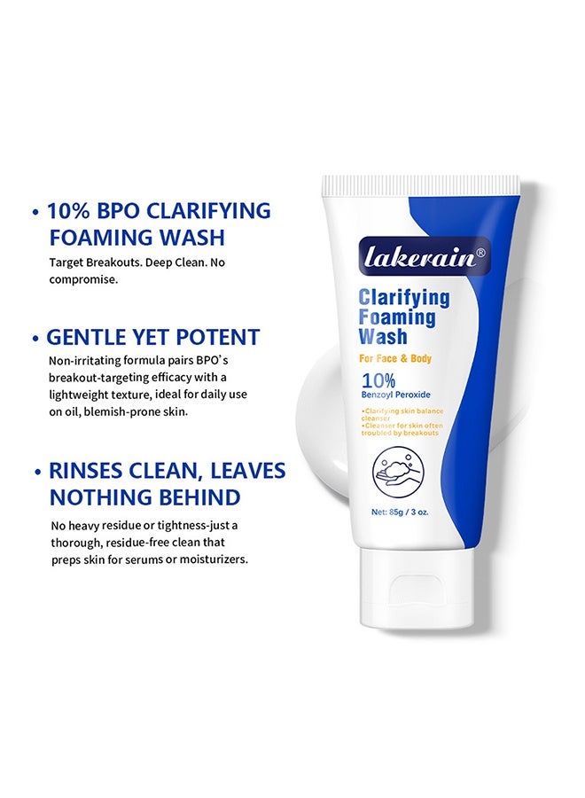 lakerain Clarifying Foaming Wash for Face & Body 85g - 10% Benzoyl Peroxide | Deep Cleansing & Oil Control | Acne & Blackhead Treatment,85g - Image 4