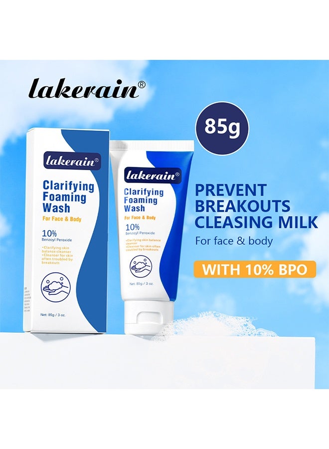 lakerain Clarifying Foaming Wash for Face & Body 85g - 10% Benzoyl Peroxide | Deep Cleansing & Oil Control | Acne & Blackhead Treatment,85g - Image 2