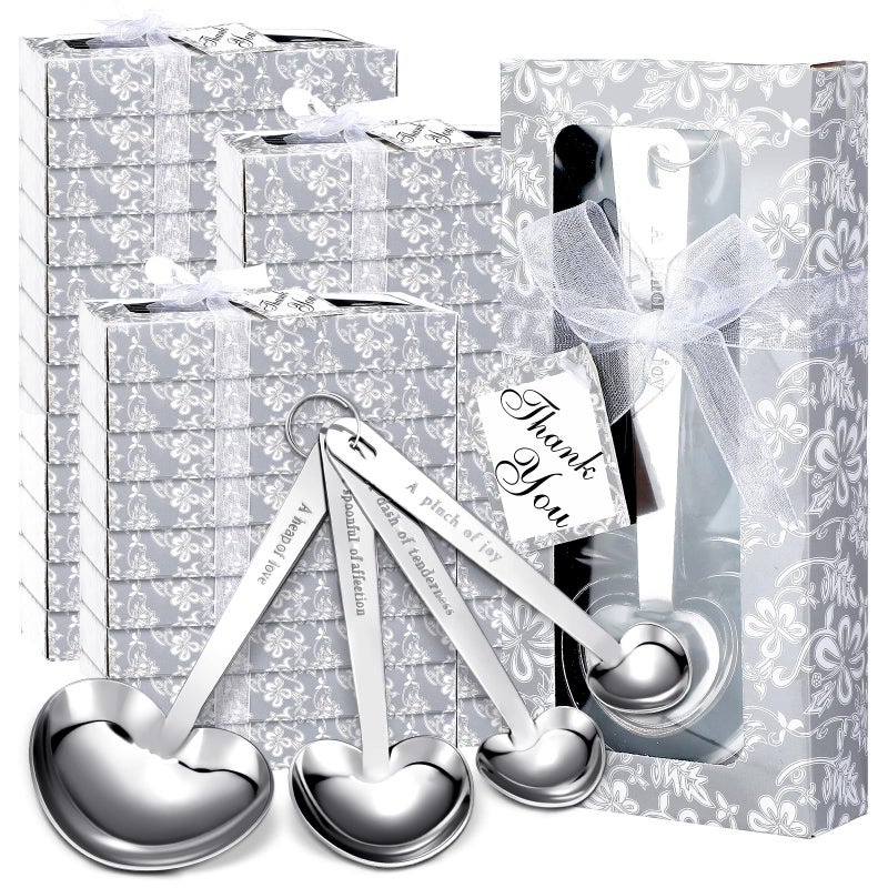 Yinder 50 Set Heart Shaped Measuring Spoons Wedding Favors for Guests Measuring Spoon Favors Gift with Gift Box and Thank You Card for Wedding Bridal Shower Baby Shower Birthday Souvenirs(Silver) - Image 1