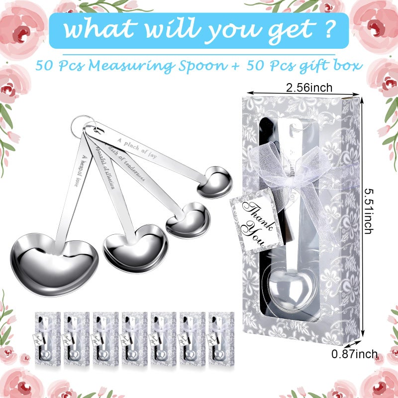 Yinder 50 Set Heart Shaped Measuring Spoons Wedding Favors for Guests Measuring Spoon Favors Gift with Gift Box and Thank You Card for Wedding Bridal Shower Baby Shower Birthday Souvenirs(Silver) - Image 2