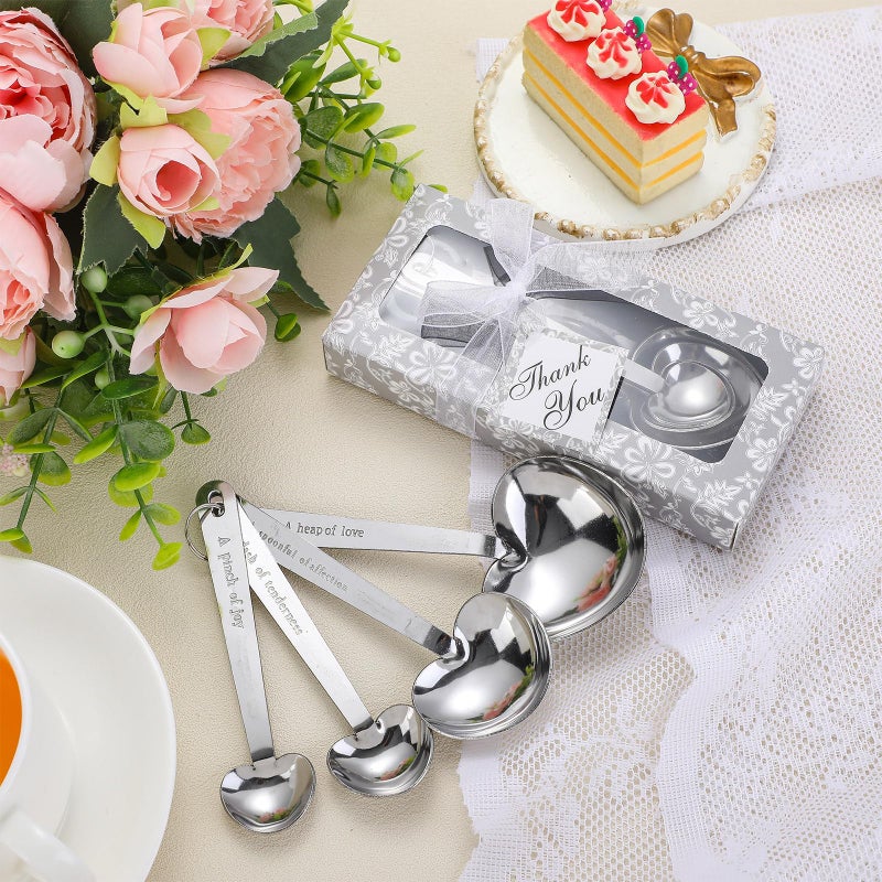 Yinder 50 Set Heart Shaped Measuring Spoons Wedding Favors for Guests Measuring Spoon Favors Gift with Gift Box and Thank You Card for Wedding Bridal Shower Baby Shower Birthday Souvenirs(Silver) - Image 3