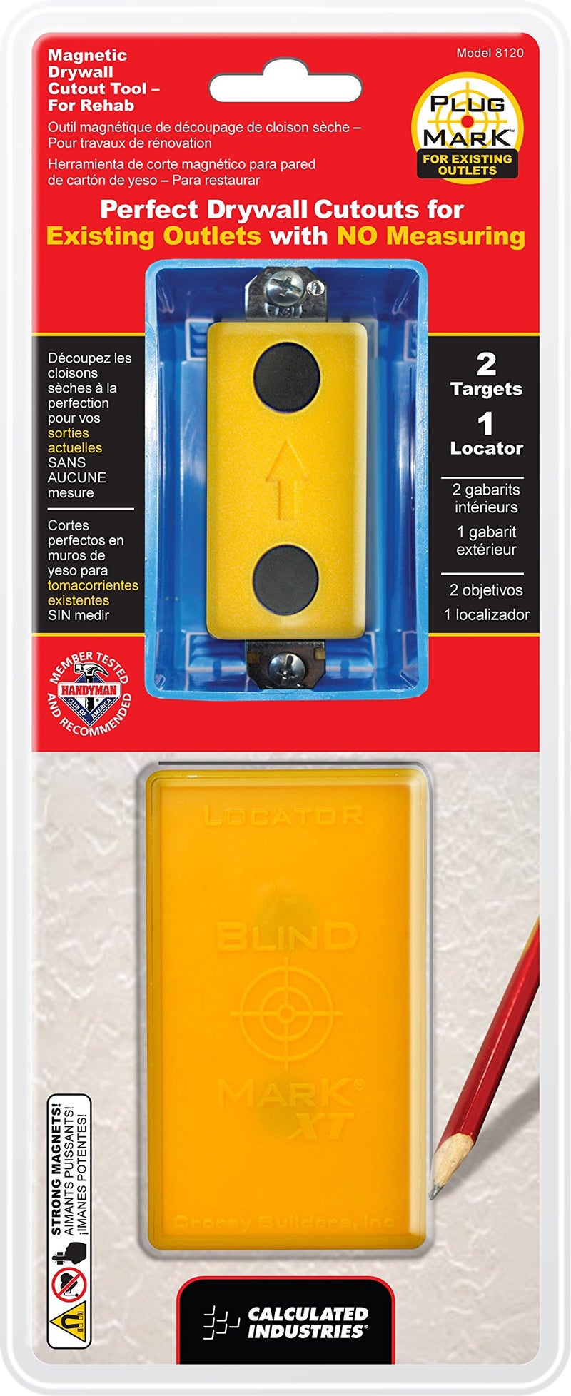 Calculated Industries 8120 Plug Mark Drywall Electrical Box Cutout Locator for Existing Electrical Outlets in Rehabilitation and Replacement Work, Red - Image 1