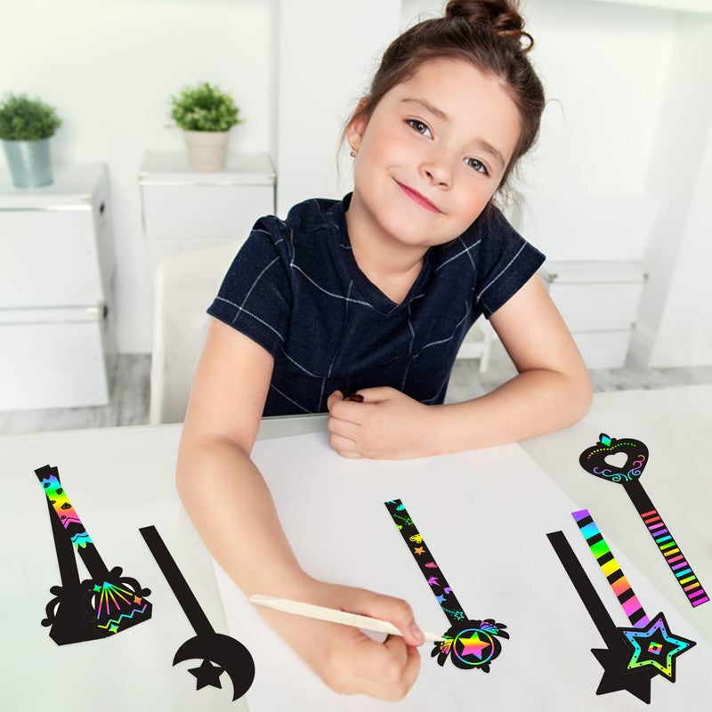 WATINC 30Pcs Fairy Stick Scratch Paper Art Set for Girls Birthday Party, Colorful DIY Craft Kit for Princess Party Favors, Fairy Wand Supplies, Fun Home Activities, Birthday Gifts for Kids - Image 5