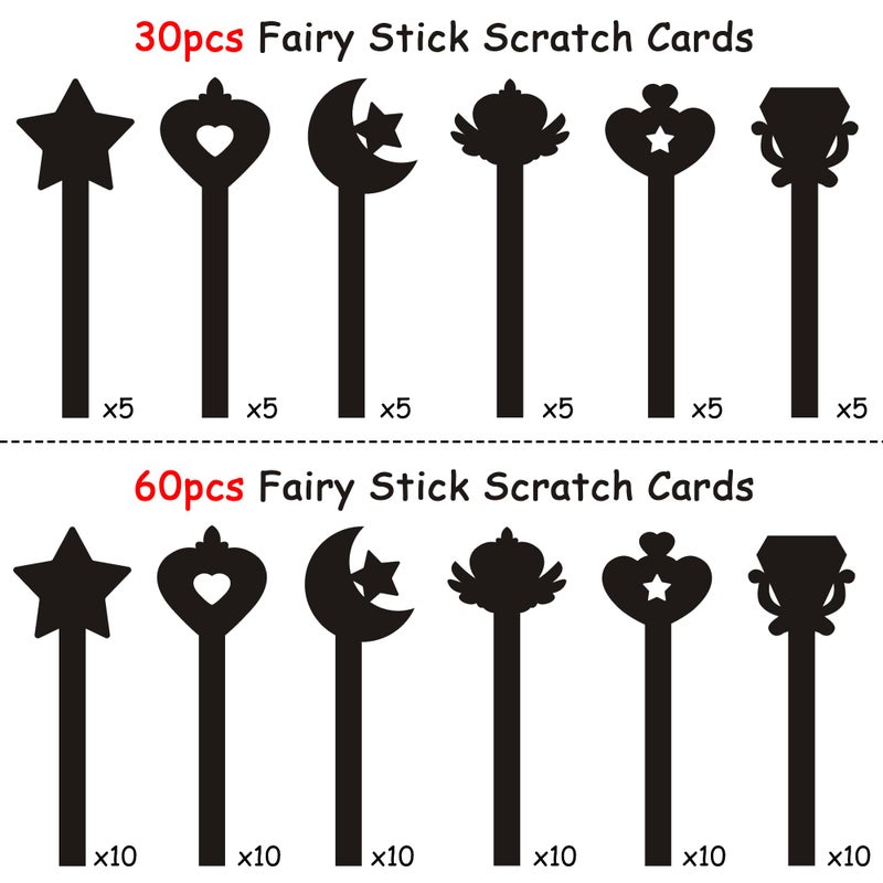 WATINC 30Pcs Fairy Stick Scratch Paper Art Set for Girls Birthday Party, Colorful DIY Craft Kit for Princess Party Favors, Fairy Wand Supplies, Fun Home Activities, Birthday Gifts for Kids - Image 3