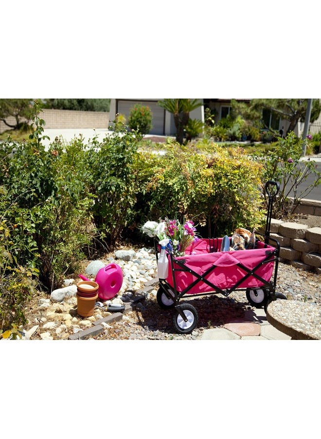 MacSports Mac Sports Heavy Duty Steel Frame Collapsible Folding 150 Pound Capacity Outdoor Camping Garden Utility Wagon Yard Cart, Pink - Image 2