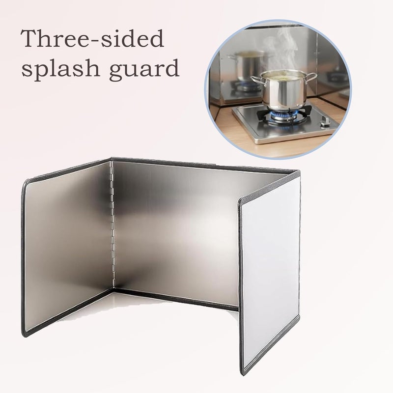 CJFNDFA 3-Sided Splatter Guard - Stainless Steel Foldable Grease Splatter Screen for Frying Pan, Nonstick & Heat Resistant Stove Top Shield, Stops Oil Splashes for Safer Cooking Diverse operation compatible - Image 3