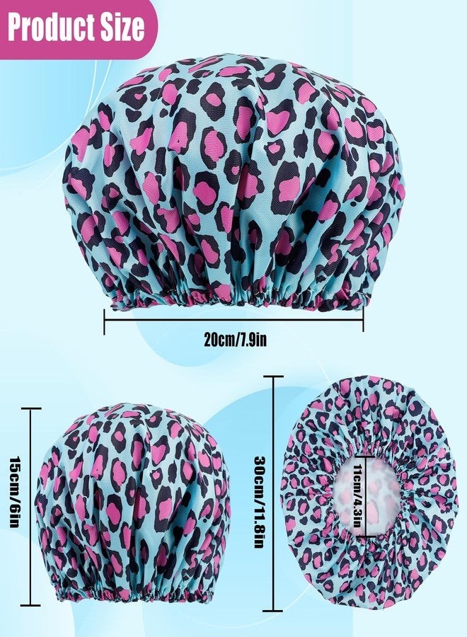 Erinnmy 4 PCS Shower Caps for Women,Reusable Waterproof Shower Cap,Double Layers Bath Caps,Large Shower Cap with EVA Lining,Elastic Bathing Hair Cap for All Hair Lengths(Leopard 2) - Image 2