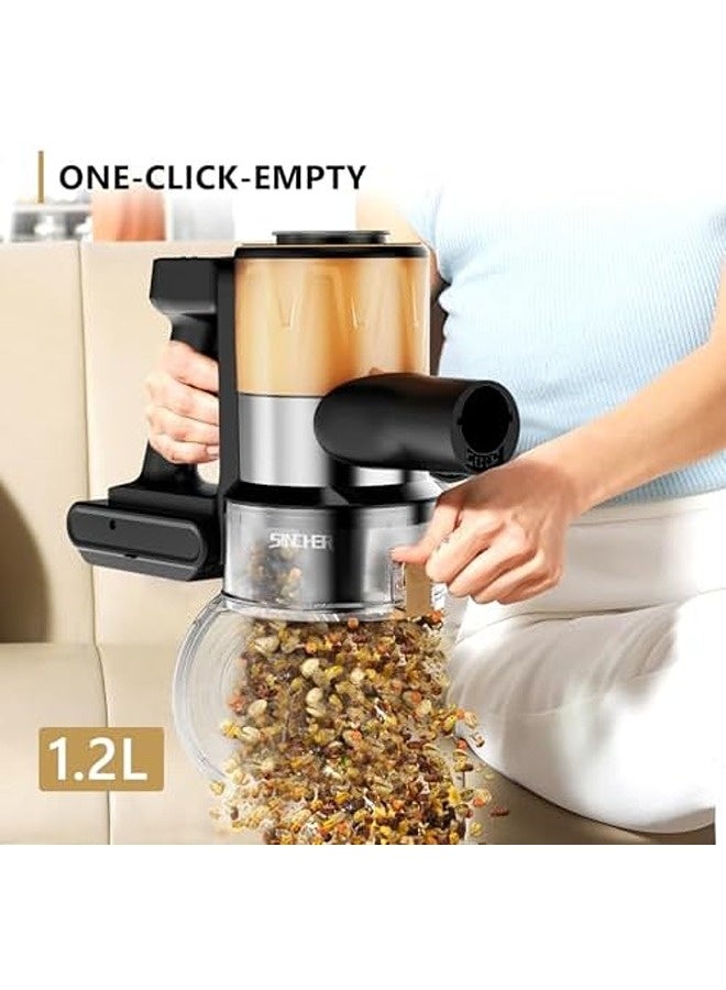 سنشر مكنسة لاسلكية – قوة شفط ‎25‎ كيلو باسكال، تصميم عصا قوية مع شاشة LED، بطارية قابلة للفصل، مدة تشغيل ‎45‎ دقيقة، 3 أوضاع للطاقة، مثالية للمنزل والسيارة والسجاد والأرضيات الصلبة وشعر الحيوانات، لون ذهبي - Image 2