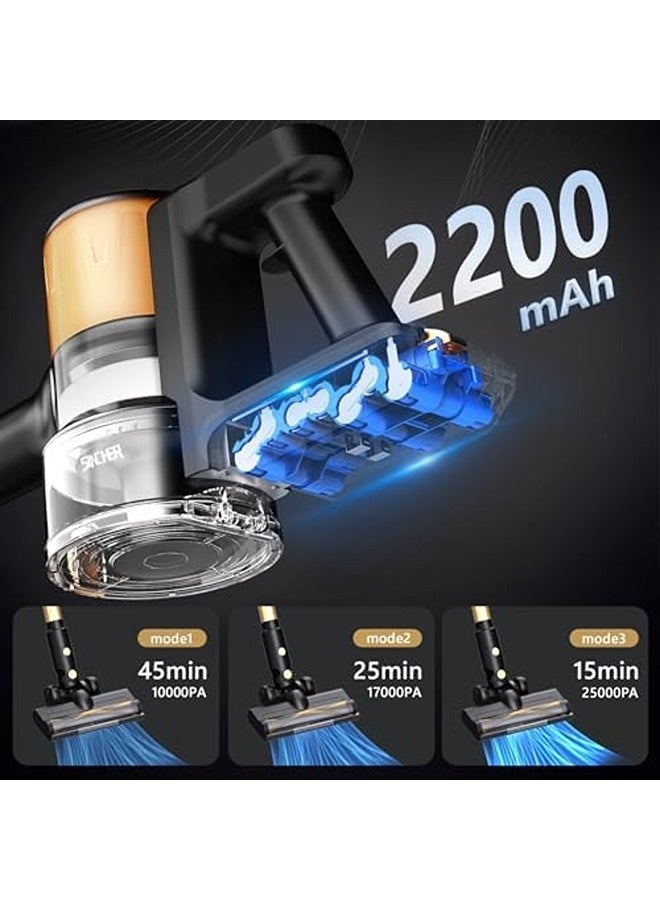 سنشر مكنسة لاسلكية – قوة شفط ‎25‎ كيلو باسكال، تصميم عصا قوية مع شاشة LED، بطارية قابلة للفصل، مدة تشغيل ‎45‎ دقيقة، 3 أوضاع للطاقة، مثالية للمنزل والسيارة والسجاد والأرضيات الصلبة وشعر الحيوانات، لون ذهبي - Image 3