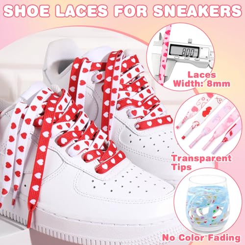 DANHUA Colored Flat Shoe laces: 2 Pair Pink Heart Printed Shoelaces for Sneakers boot 39 inch - Image 2