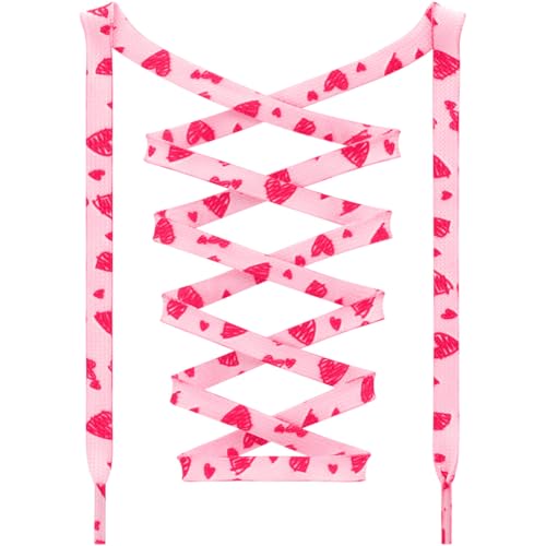 DANHUA Colored Flat Shoe laces: 2 Pair Pink Heart Printed Shoelaces for Sneakers boot 39 inch - Image 1