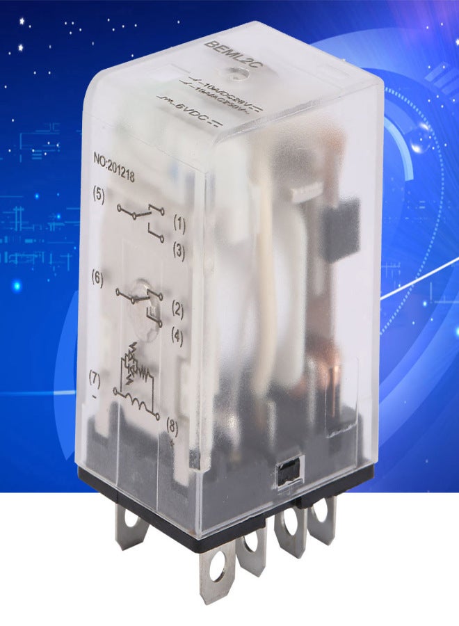 6VDC 8 Pins Two open Two closed Electromagnetic Relay 10A with Green Indicator Light - Image 5