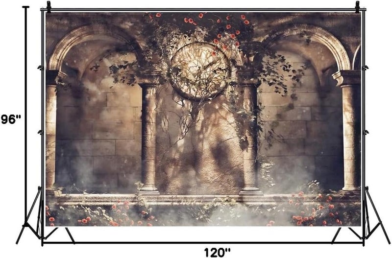 Laeacco Retro Clock Gothic Backdrop 10x8ft Vinyl Photography Background Rose Ivy Arch Architecture Building Stone Wall Fantasy Scene Wedding Parties Backdrops - Image 5