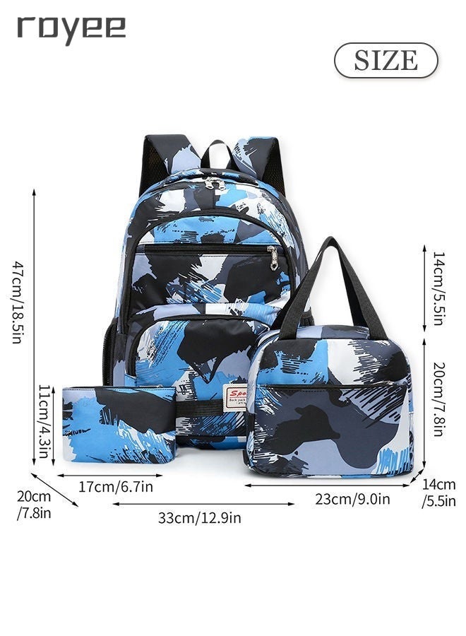 Royee 3-Piece Large Capacity Backpack Suit, Camouflage Color Matching with Lunch Box& Pencil Case, Campus School Bag for Middle School and College Students,kids backpack for school  - Image 5