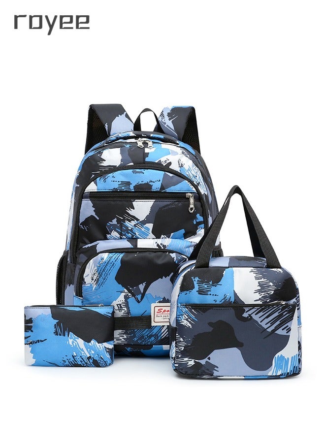Royee 3-Piece Large Capacity Backpack Suit, Camouflage Color Matching with Lunch Box& Pencil Case, Campus School Bag for Middle School and College Students,kids backpack for school  - Image 1