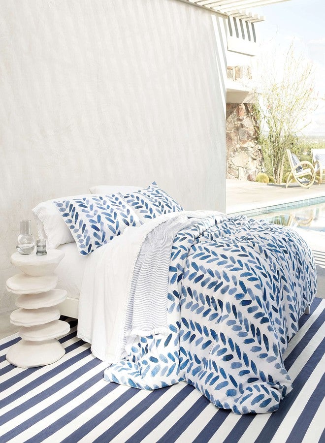 Pine Cone Hill Blue Brush Duvet Sham, Standard Size, Blue/White Graphic Pattern - Image 2