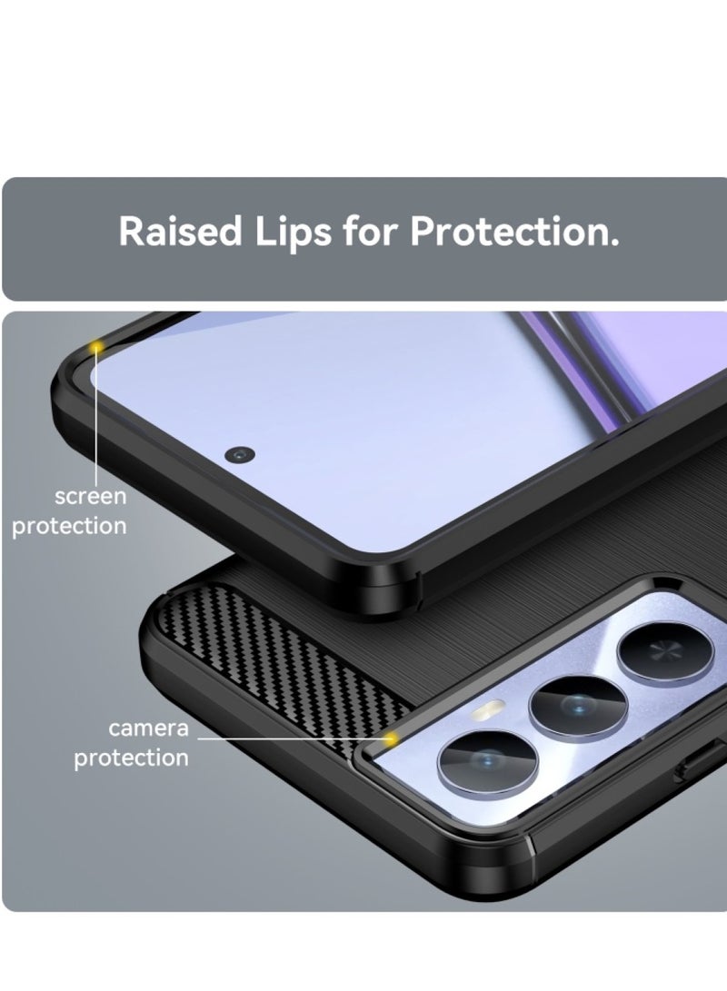 Realme C65 4G  Rugged Shield Cover – Black. Brushed carbon fiber texture, shockproof TPU, anti-slip, slim, and lightweight for durable protection. - Image 2