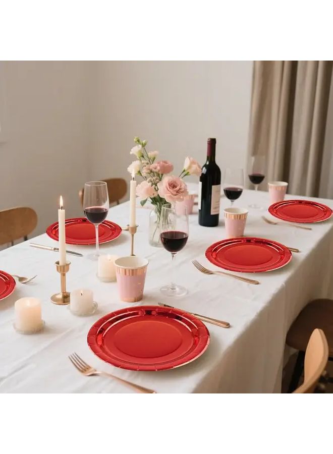 28pcs Heavy Duty Disposable Red Paper Plates with Lip for Parties Weddings Showers - Image 3