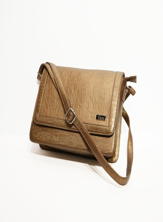 VARA Women's Shoulder Bag Medium Tote Bag | Ladies Purse Handbag Zipper For Bag (Golden) - Image 5