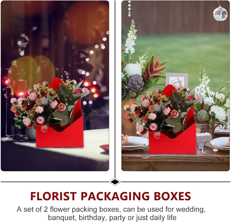 Ipetboom 2pcs Red Paperboard Flower Packaging Boxes Envelope Style Bouquet Wrapping Supplies for Florist Presentation - Image 5