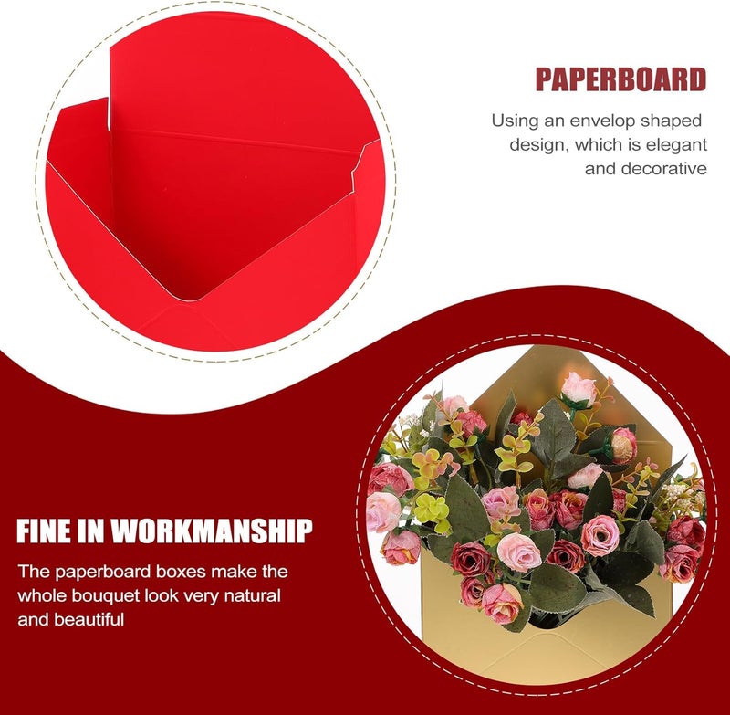 Ipetboom 2pcs Red Paperboard Flower Packaging Boxes Envelope Style Bouquet Wrapping Supplies for Florist Presentation - Image 3
