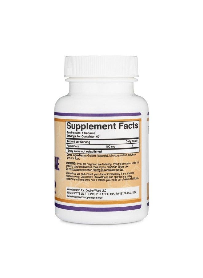 Double Wood Supplements - Pterostilbene Supplement 100Mg Capsules (Third Party Tested) Manufactured In The Usa 60 Capsules Superior To Resveratrol Antioxidant For Longevity Support (Nongmo Gluten Free) By Double Wood - Image 1
