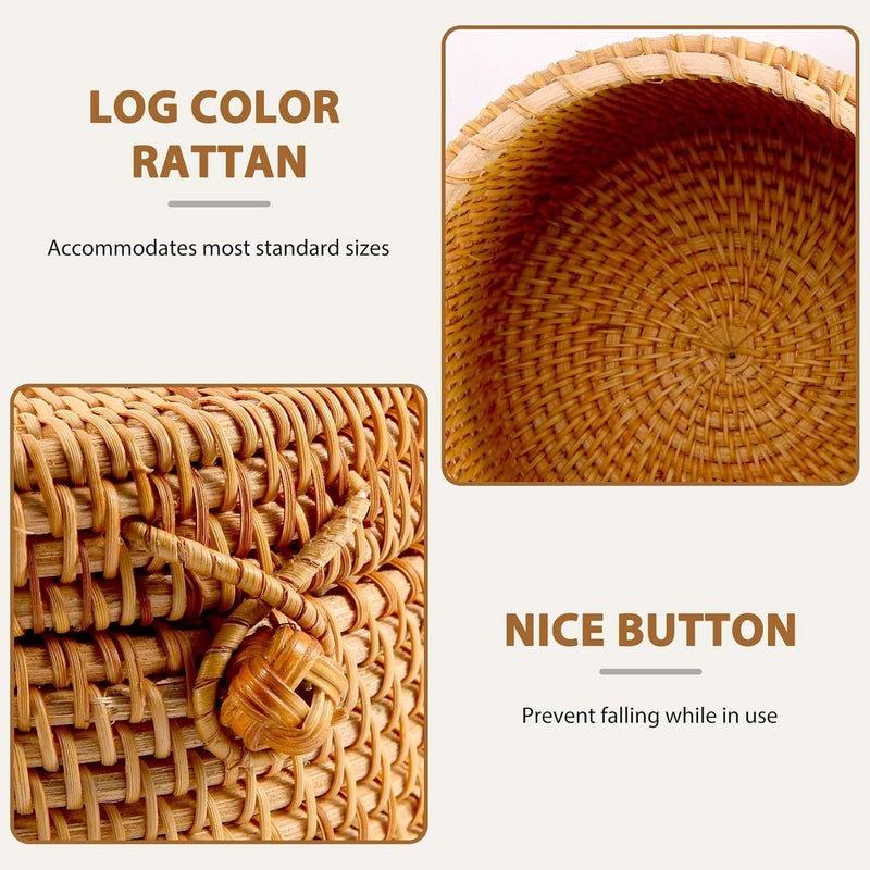 Hand-woven toilet paper box with lid (bathroom single roll paper towel storage box) Brown - Image 4