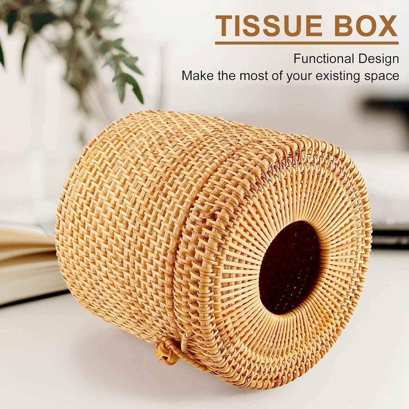 Hand-woven toilet paper box with lid (bathroom single roll paper towel storage box) Brown - Image 2