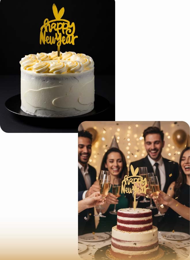 Feelings تاج كعكة رأس السنة الجديدة السعيدة - ذهبي - 1 قطعة - Image 4