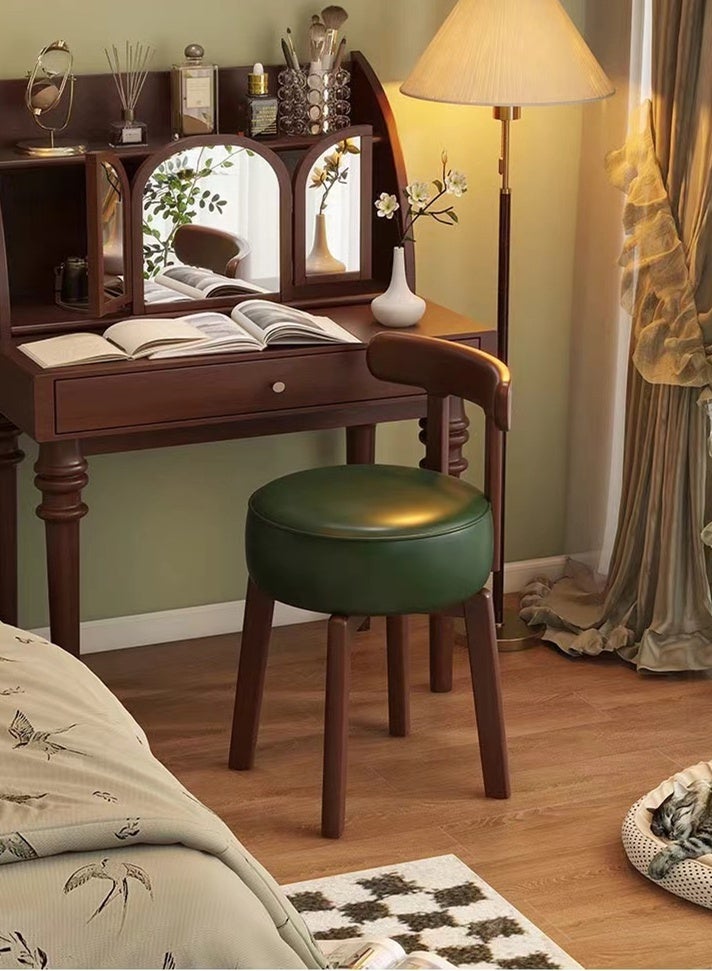 Kutis Makeup Chair Swivel Chair Sofa Chair Dining Chair for Bedroom Living Room Solid Wood Leather 30x30x68 cm - Image 1