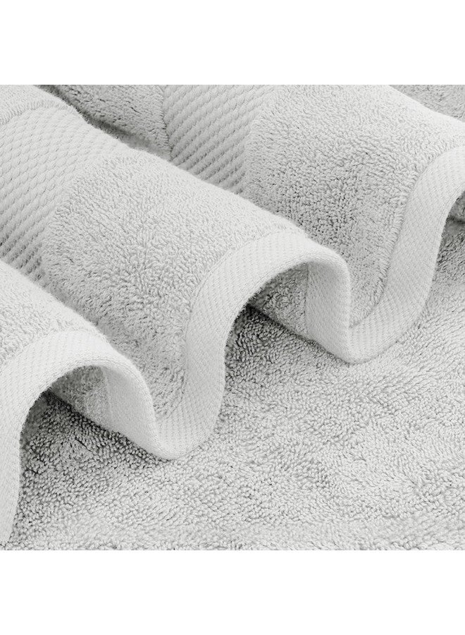 White Classic مجموعة مناشف استحمام فاخرة بيضاء كلاسيكية مكونة من 8 قطع - 100% قطن تركي مناشف عالية الامتصاص للحمام، 2 منشفة استحمام فاخرة 700GSM، 2 منشفة يد، 4 قماشات غسيل، فضي - Image 3