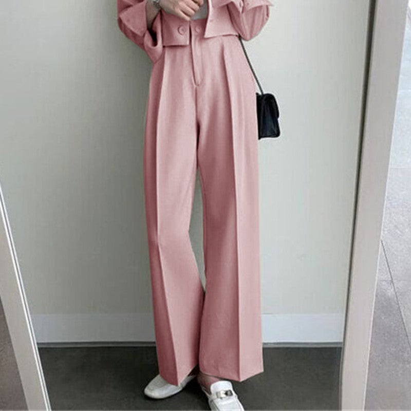 Spring 2024 Petite Fashion Suit Set for Women Pink trousers