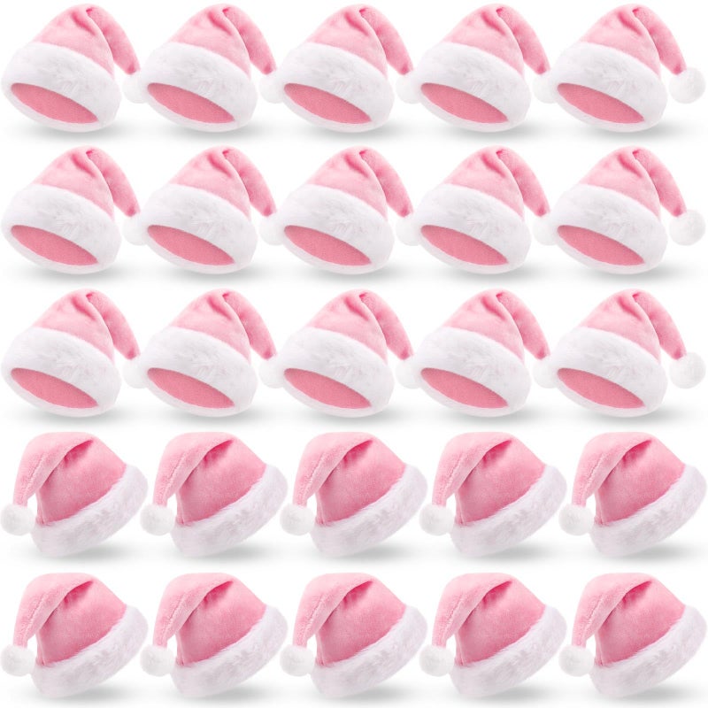 Vicenpal 20 Pcs Santa Hats Bulk Plush Christmas Hats for Adults Women Men Holiday Party CostumePink