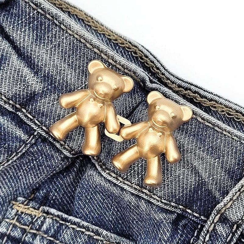Luckam Cute Bear No-Sew Waist Button, Set of 4 Button Replacement Pant Clips for Loose Jeans, Bear Jean Button Pins - Image 5