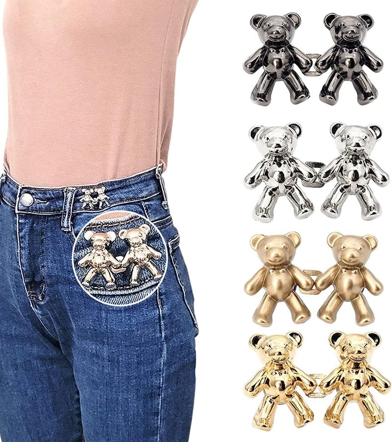 Luckam Cute Bear No-Sew Waist Button, Set of 4 Button Replacement Pant Clips for Loose Jeans, Bear Jean Button Pins - Image 1