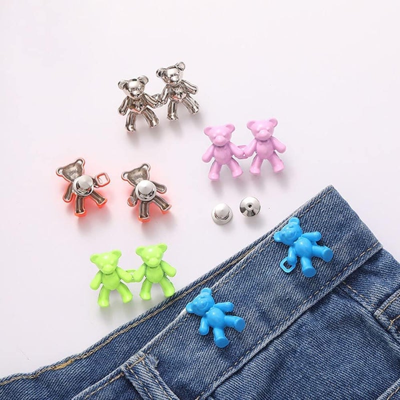 Luckam Cute Bear No-Sew Waist Button, Set of 4 Button Replacement Pant Clips for Loose Jeans, Bear Jean Button Pins - Image 2